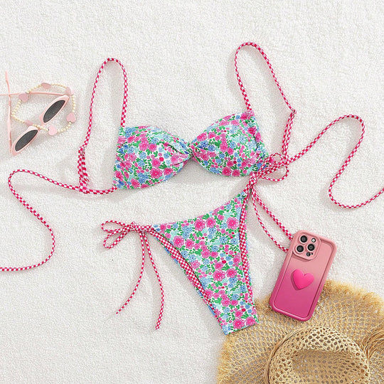 Damen Floral Bikini mit verstellbaren Bindegurten R&B