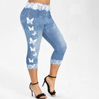 Damen Leggings im Jeans-Look mit einzigartigem Schmetterlingsdesign