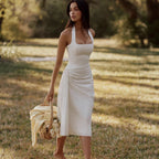 Damen Cocktailkleid mit seitlicher Drapierung und Halterneck-Design R&B