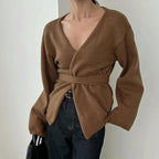 Damen Eleganter Strickmantel mit Wickeldesign R&B
