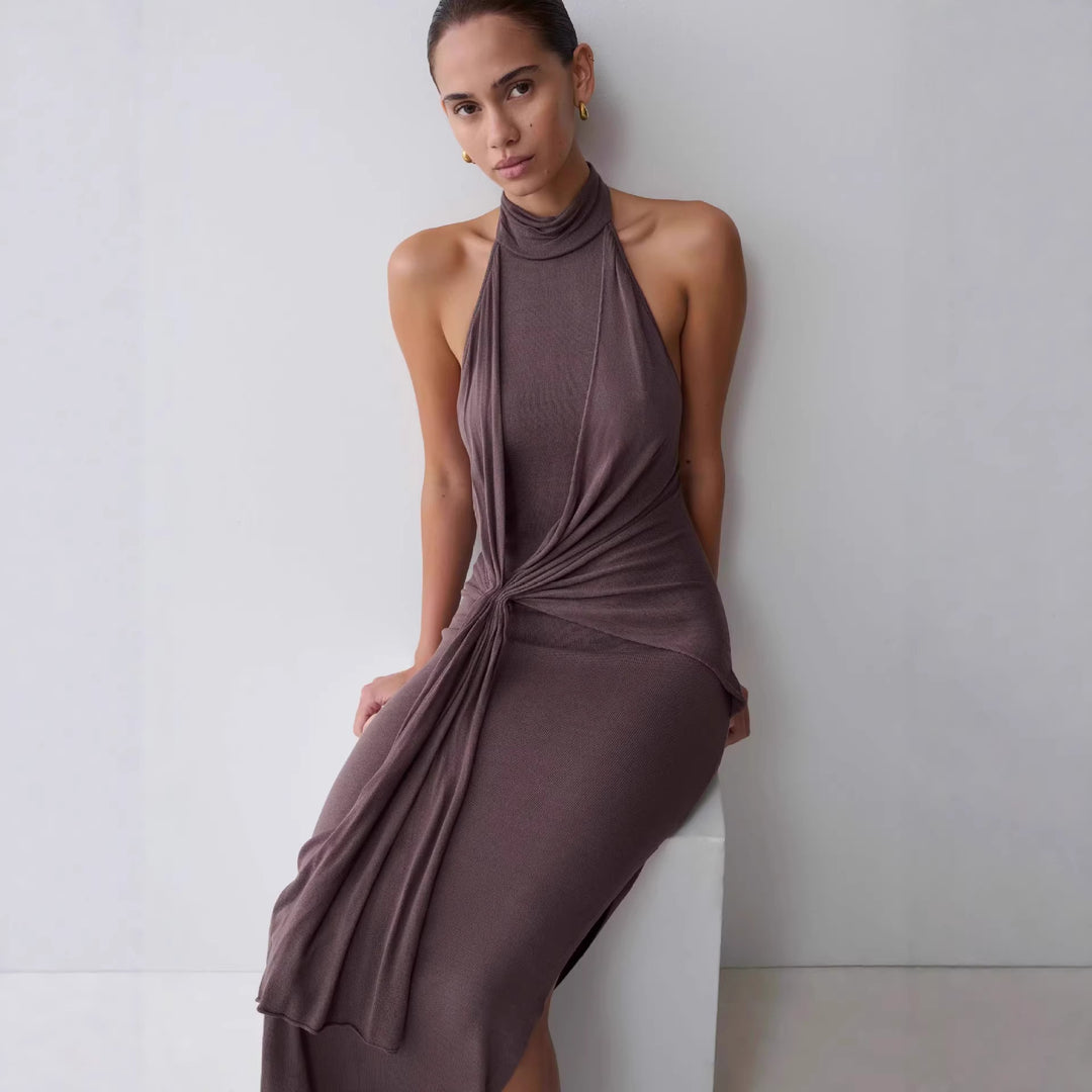 Damen Elegantes knöchellanges Wickelkleid mit tiefem Schlitz R&B