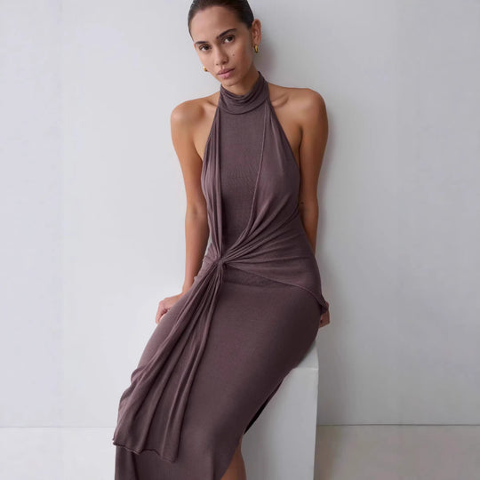 Damen Elegantes knöchellanges Wickelkleid mit tiefem Schlitz R&B
