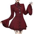 Damen schickes Mini-Kleid mit volantartigen Ärmeln und dekorativem Kragen EB