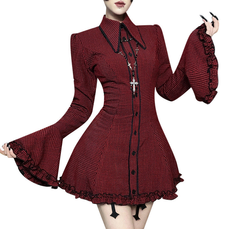 Damen schickes Mini-Kleid mit volantartigen Ärmeln und dekorativem Kragen EB