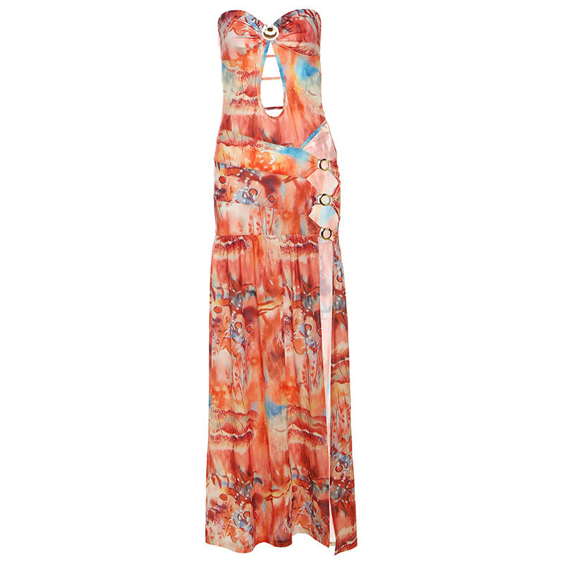 Damen Maxikleid mit raffinierten Cut-Outs und eleganten Riemen R&B