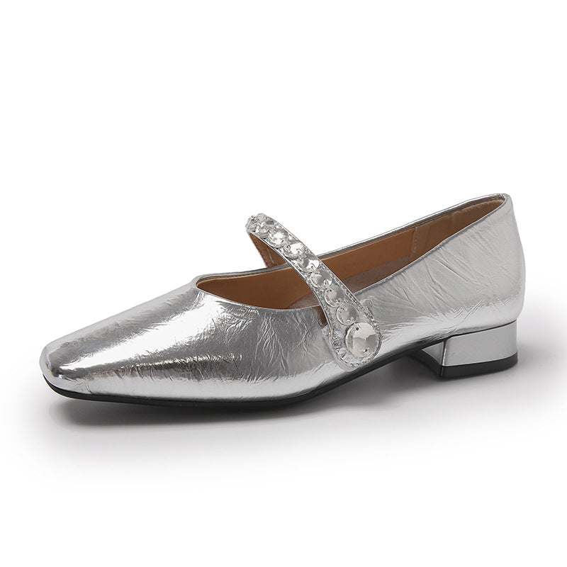 Damen elegante Mary Jane Schuhe mit modischem Riemen und funkelnden Applikationen R&B