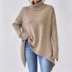 Damen lässiger Pullover mit Stehkragen und asymmetrischem Schnitt R&B