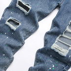 Herren Ripped Denim-Jeans mit kreativen Farbklecksen und lässigem Schnitt R&B