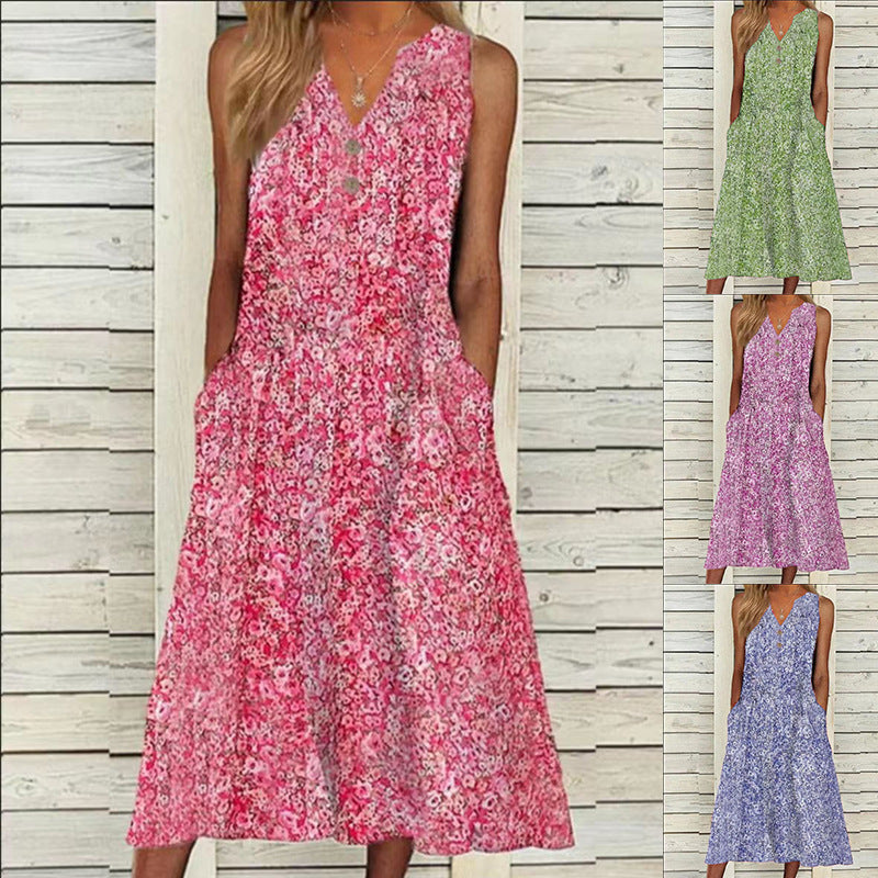 Damen Midi-Kleid mit tiefem V-Ausschnitt, Knopfdetails und praktischen Taschen R&B