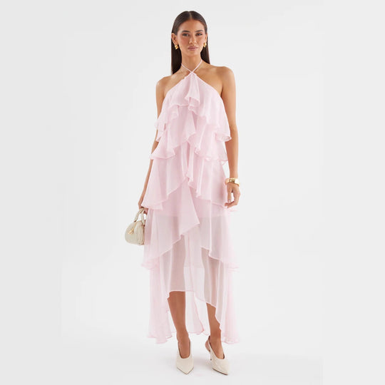 Damen Chiffon Maxikleid mit mehrschichtigen Rüschendetails R&B
