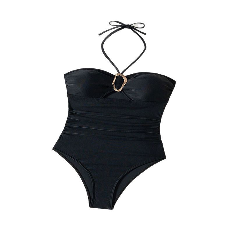 Damen Hochwertiger Raffung-Badeanzug mit Halsband R&B