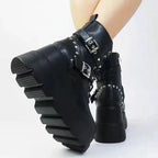 Damen Plateau-Stiefeletten mit modischen Schnallen und robuster Sohle R&B
