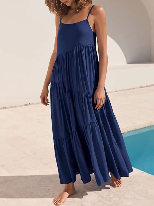 Damen Maxikleid mit zarten Spaghetti-Trägern und fließendem Schnitt R&B