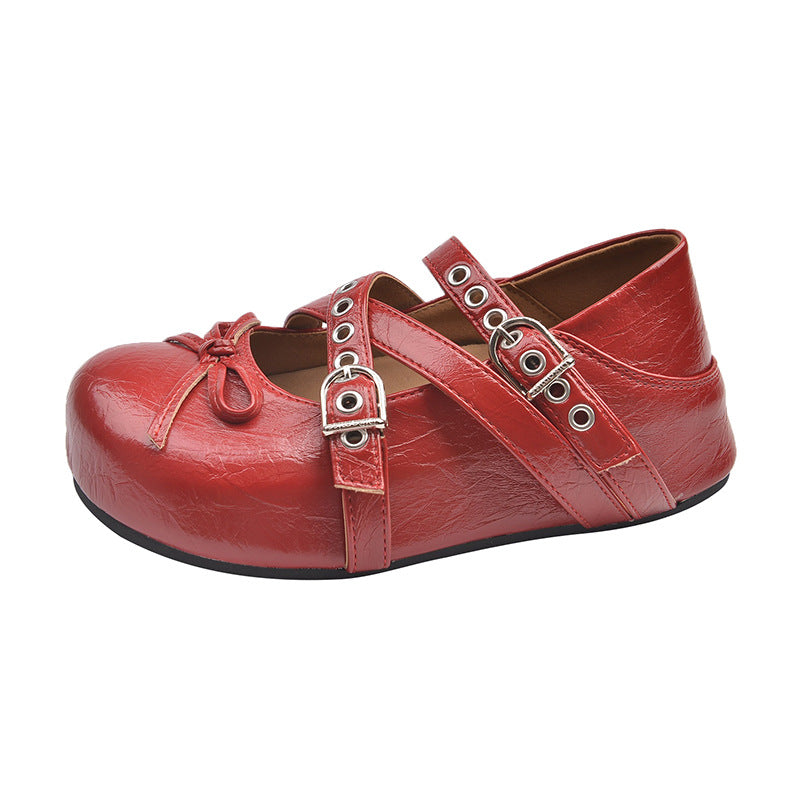 Damen elegante Schnürballetschuhe mit modischen Doppelriemen R&B