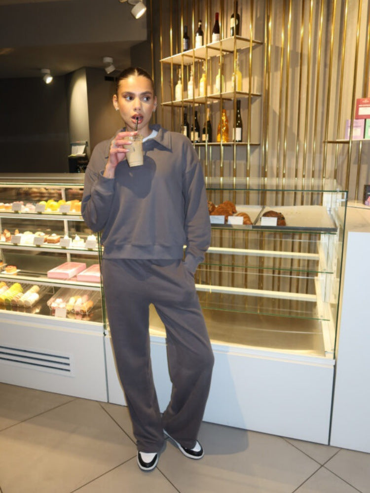 Damen lässiger Pullover mit Kragen und bequemen Sporthosen R&B