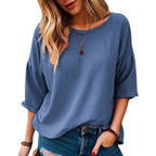 Damen lässiges Oversize-Shirt mit weitem Rundhalsausschnitt R&B