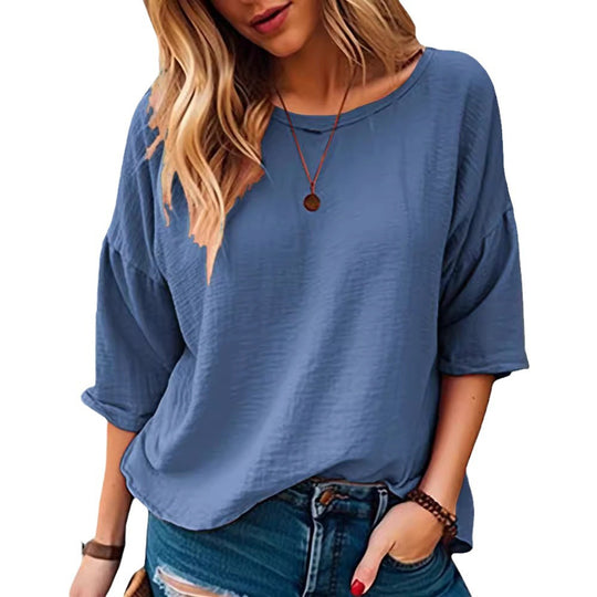 Damen lässiges Oversize-Shirt mit weitem Rundhalsausschnitt R&B