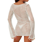 Damen Netzkleid mit weitem Ärmel und Muscheldekor R&B