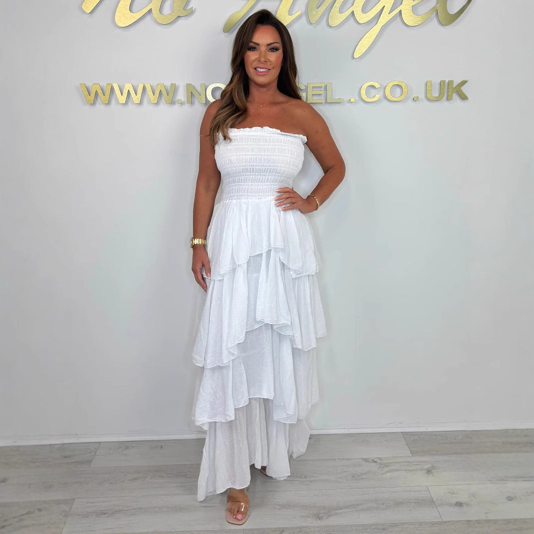 Damen Lässiges Maxikleid mit Raffungen und schwingendem Saum R&B