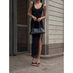 Damen Maxikleid mit Spitzenabschluss und hohem Schlitz R&B