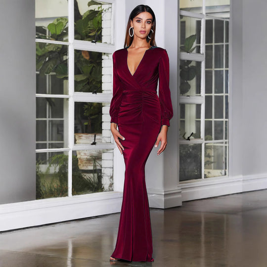 Damen Elegantes Wickelkleid mit Langarm und Raffungen R&B