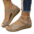 Damen elegante Wedge-Sandalen mit komfortablem Riemendesign und natürlicher Holzsohle R&B
