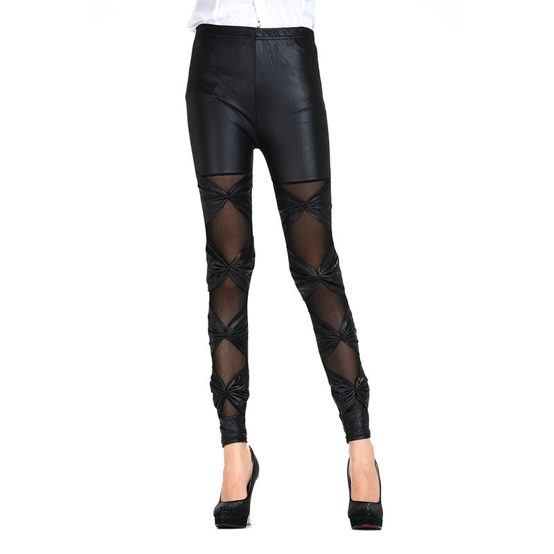Damen Leggings mit transparenten Einsätzen und dekorativen Knoten