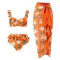 Damen Bikini-Set mit floralem Rüschendesign und elegantem Wickelrock R&B