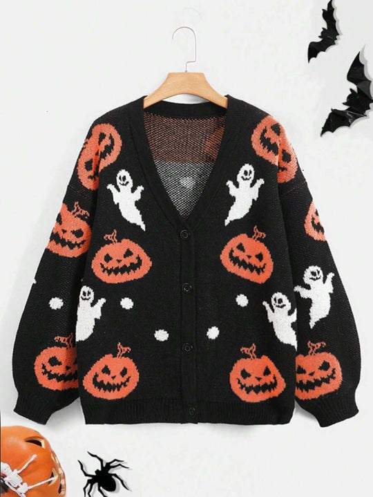 Damen kuschelige Herbstjacke mit gruseligem Motiv R&B