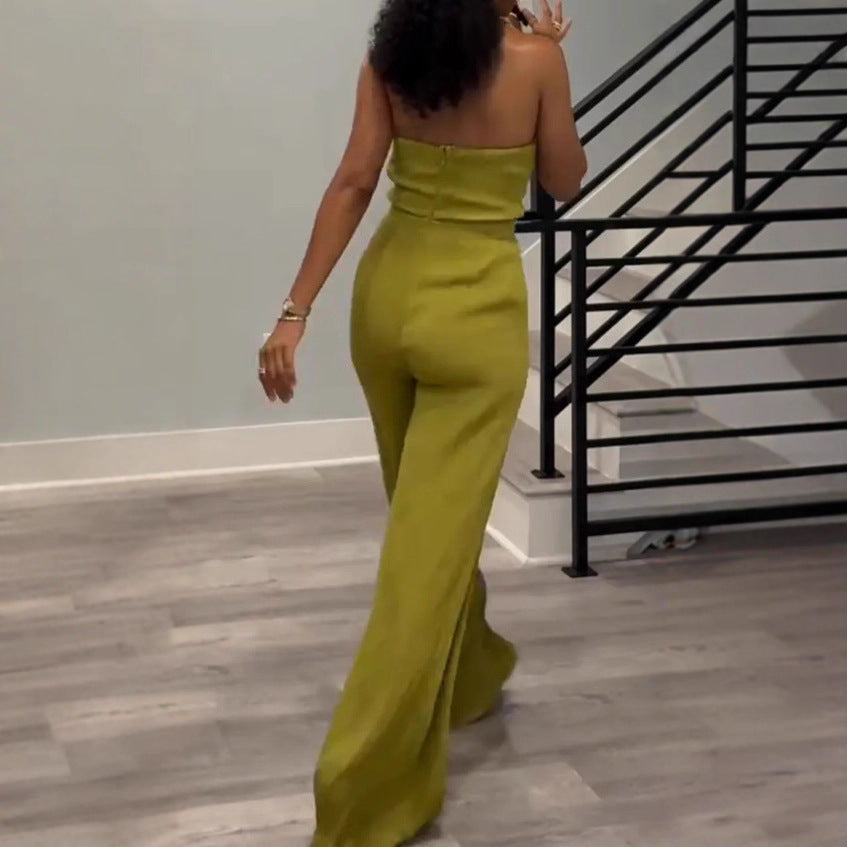 Damen nan taillierter Halter-Einteiler mit geflochtenen Trägern, geknotetem Bustier und weitem Hosenbein R&B