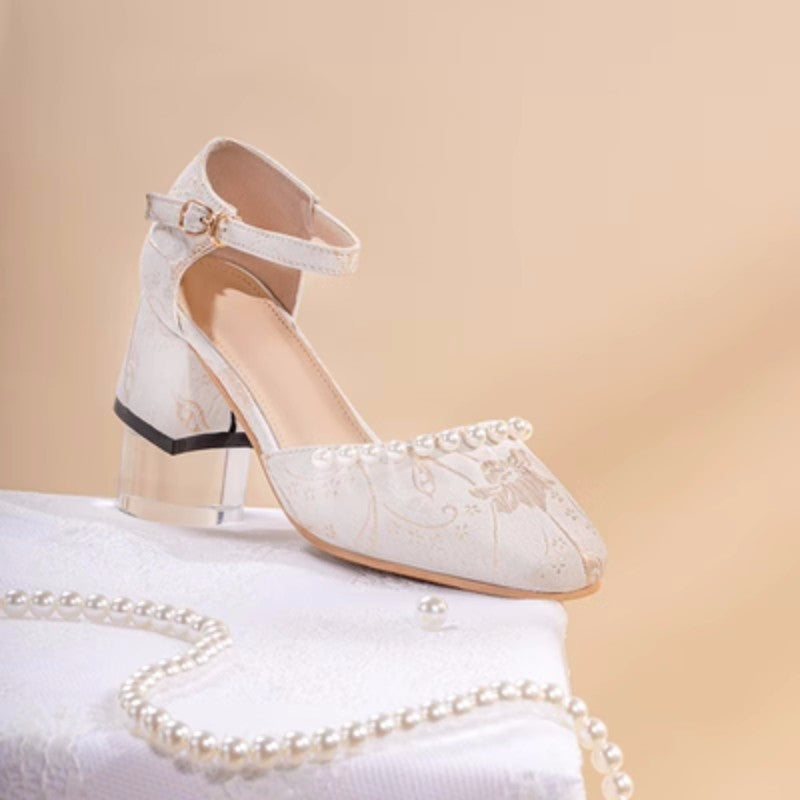 Damen feine Pumps mit Perlenverzierung und transparentem Blockabsatz R&B