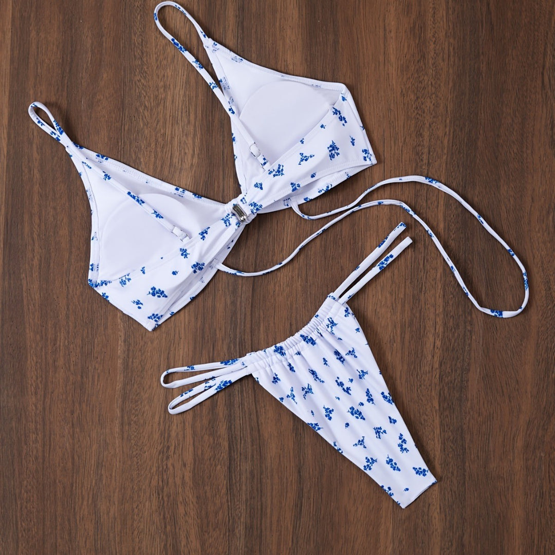 Damen Triangel-Bikini mit blumigem Muster und anpassbarem Bindesystem R&B