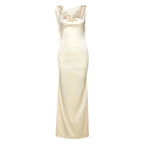Damen Elegantes Satin-Maxikleid mit asymmetrischem Oberteil und fließendem Schnitt R&B