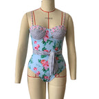 Damen Einteiler Badeanzug mit hoch geschlossenem Design und floralem Muster R&B