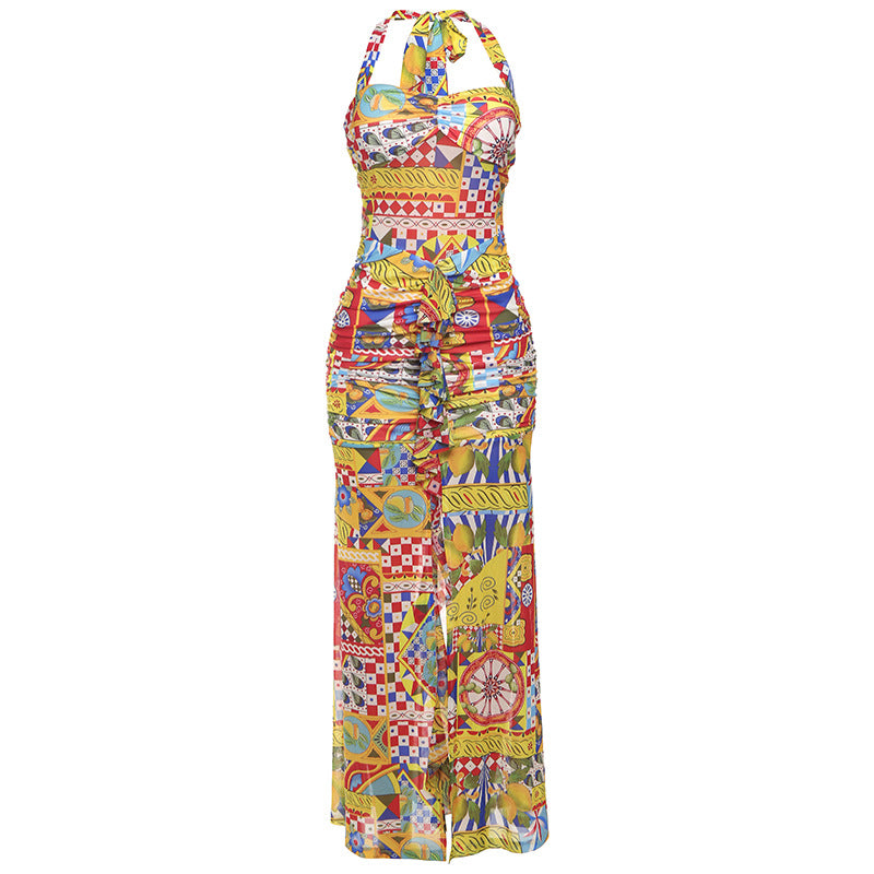 Damen Elegantes Strandkleid mit raffiniertem Rüschendesign und tiefem Schlitz R&B