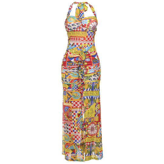 Damen Elegantes Strandkleid mit raffiniertem Rüschendesign und tiefem Schlitz R&B