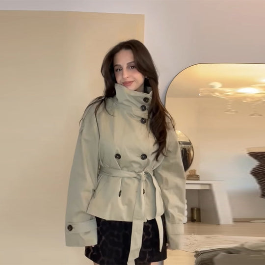 Damen Modische Trenchjacke mit tailliertem Schnitt und praktischen Taschen R&B