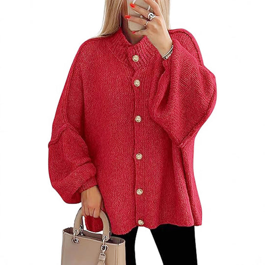 Damen oversized Strickjacke mit Knopfverschluss R&B