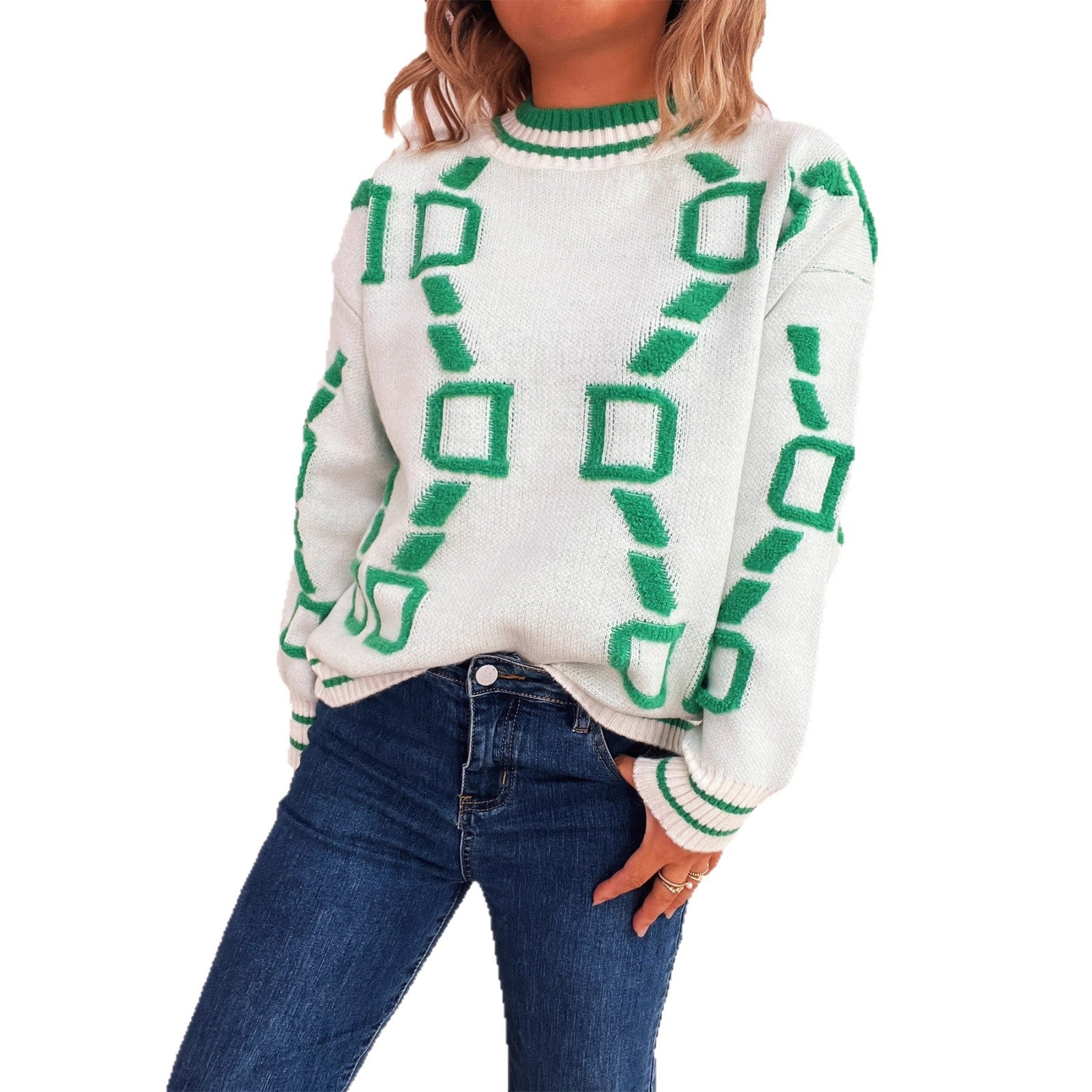 Damen lässiger Pullover mit geometrischem Muster und weichen Materialien R&B