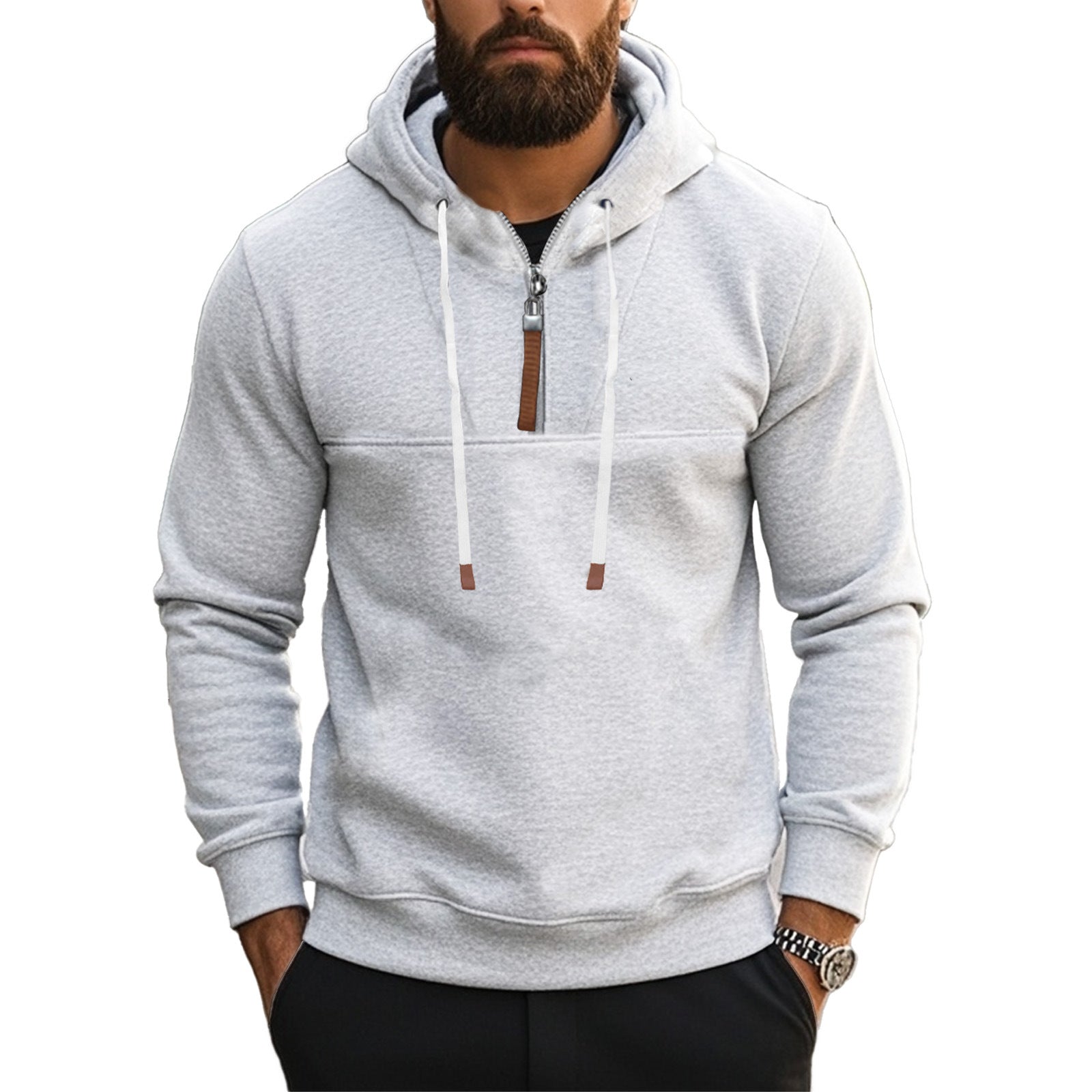 Herren Kapuzensweater mit halbem Reißverschluss und modernem Schnitt R&B