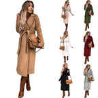 Damen eleganter Wollmantel mit Gürtel und klassischem Revers R&B