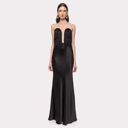 Damen Langärmliges Maxikleid mit tiefem V-Ausschnitt und fransierten Details R&B