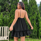 Damen luftiges Strandkleid mit Rüschenabschluss und verstellbaren Trägern R&B