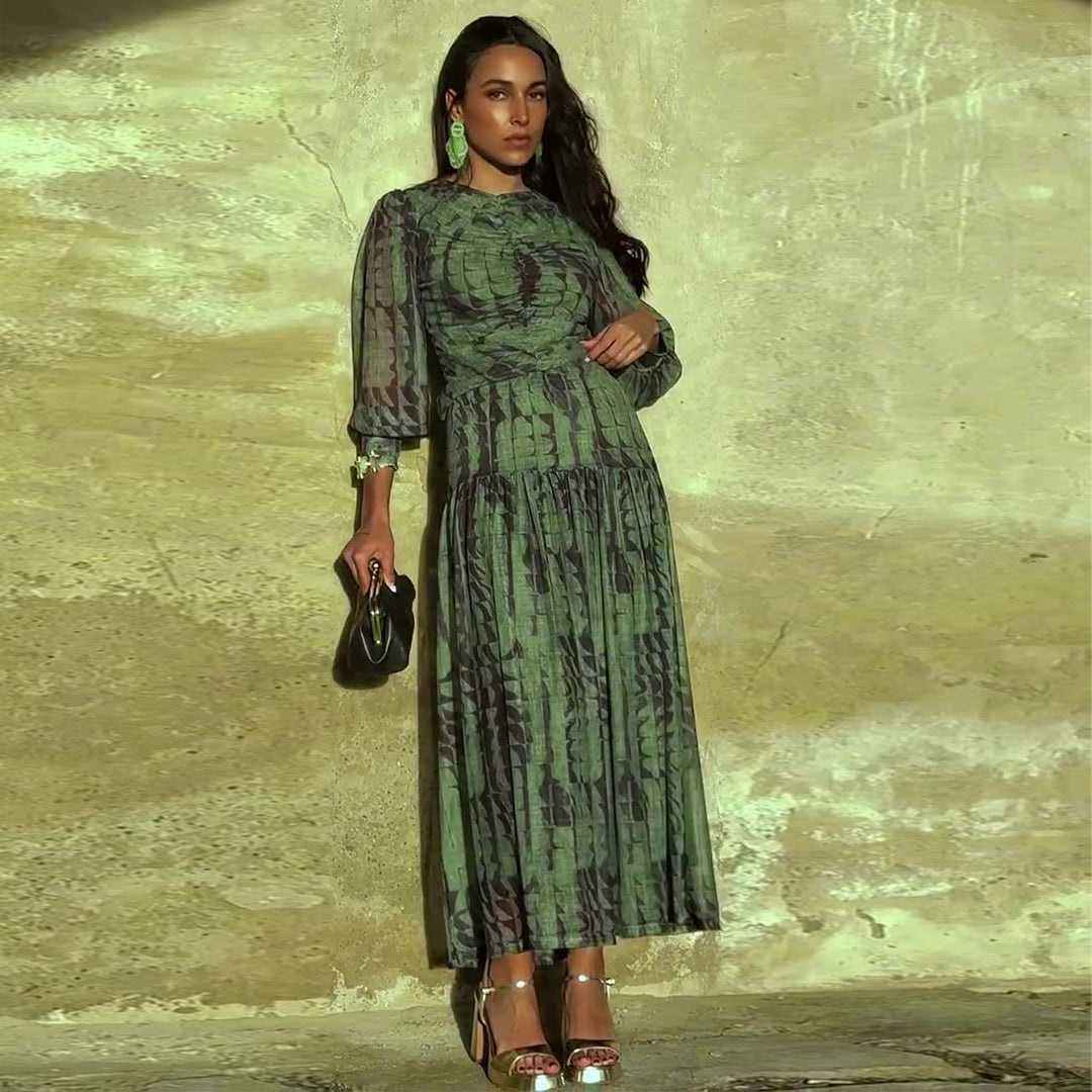 Damen Midikleid mit raffinierten Falten und V-Ausschnitt R&B