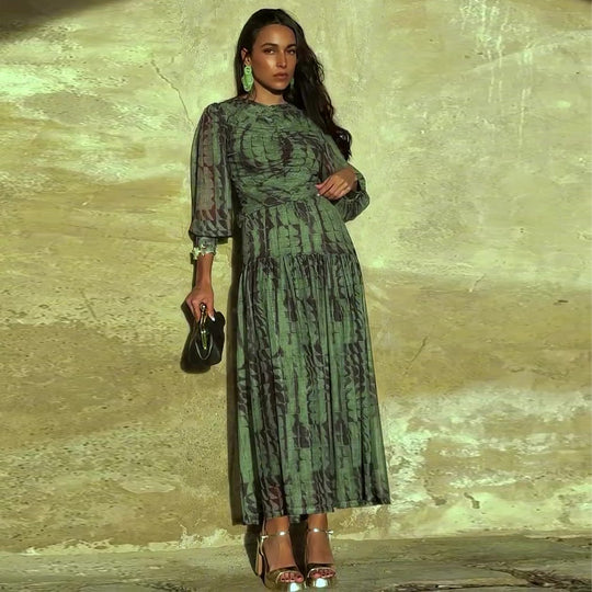 Damen Midikleid mit raffinierten Falten und V-Ausschnitt R&B