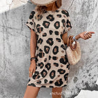 Damen legeres Freizeitleinenkleid mit Leopardenmuster R&B