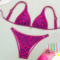 Damen Triangel-Bikini-Set mit schimmerndem Blütenmuster und verstellbaren Trägern R&B