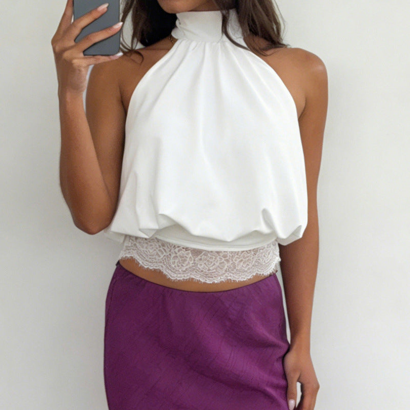 Damen elegantes halterähnliches Top mit Spitzendetails und lockerem Schnitt R&B