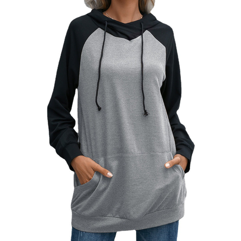 Damen lässiger Kapuzenpullover mit Taschen und sportlichem Raglan-Schnitt R&B