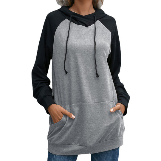 Damen lässiger Kapuzenpullover mit Taschen und sportlichem Raglan-Schnitt R&B